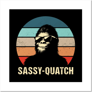 Sassy-Quatch Funny Bigfoot Lover Pun Vintage Distressed Sunset Posters and Art
